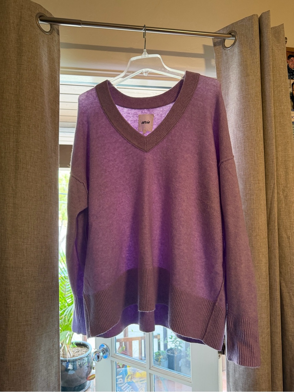 aerie Purple V‑Neck Sweater size large